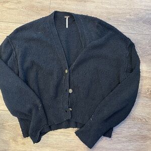 Free People Knit Sweater button up V Neck size Medium Knitted Black